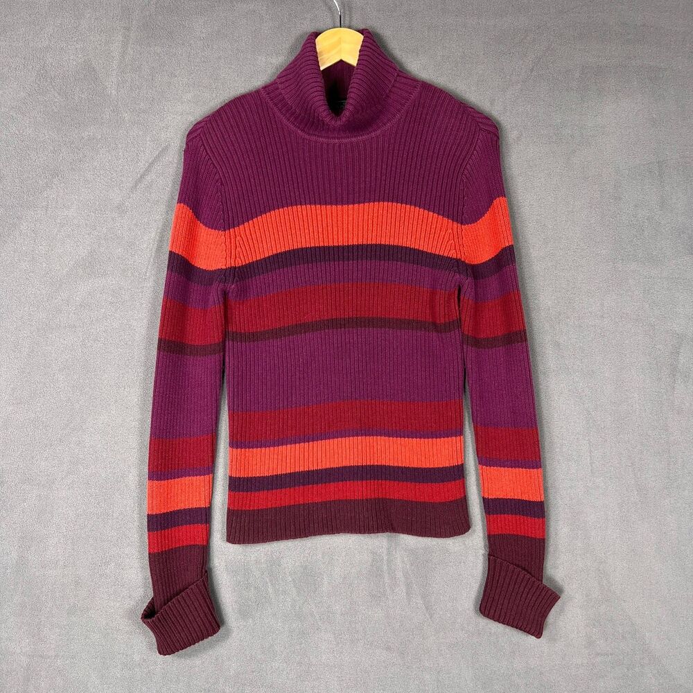 Vintage 90s Y2K Sonoma Striped Ribbed Turtleneck Sweater Medium Cotton Australia